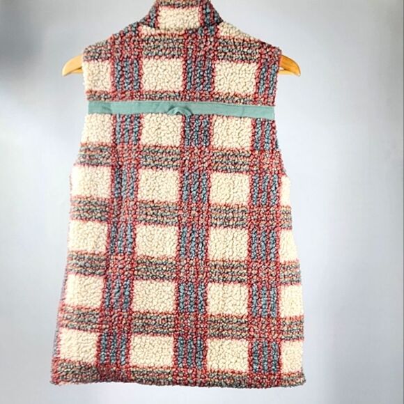 UMGEE Teddy Bear Sherpa Fleece  Flannel Lined Vest Plaid Pink Blue S - Picture 4 of 7